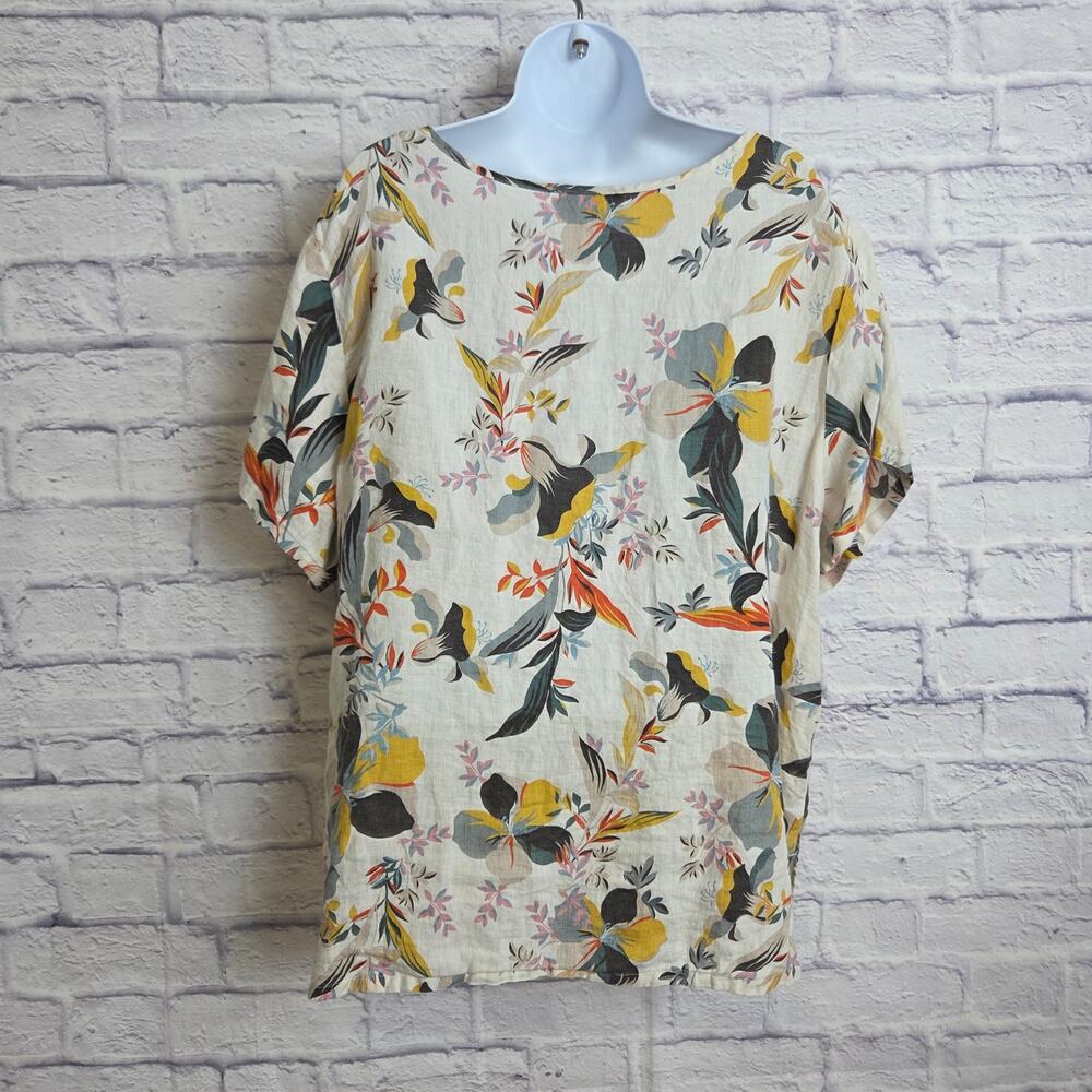 Cynthia Rowley Womens 2X Cream Color Tropical Floral 100% Linen Top - Picture 2 of 8